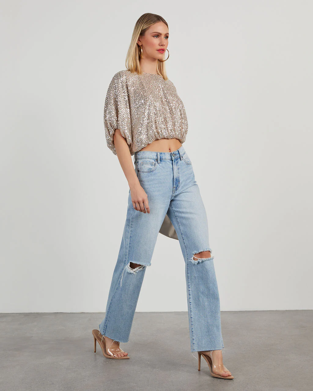 Diva Sequin Bubble Hem Top