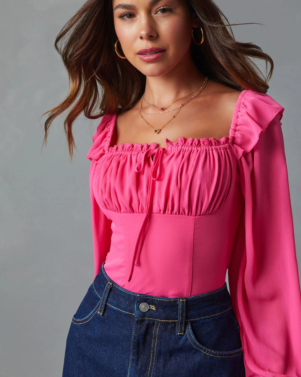 Julie Cropped Ruffle Shoulder Blouse