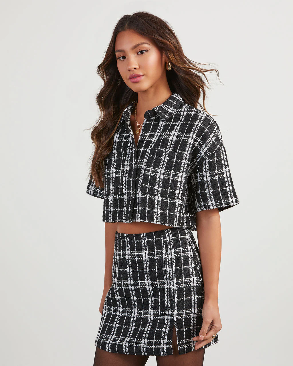 Layla Plaid Cropped Short Sleeve Button Down