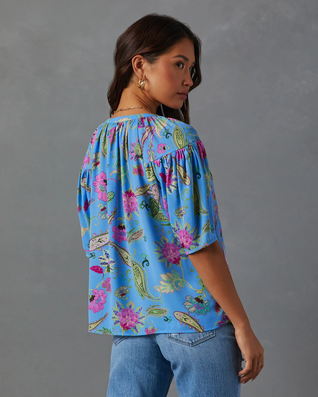 Mayra Paisley Printed Short Sleeve Blouse