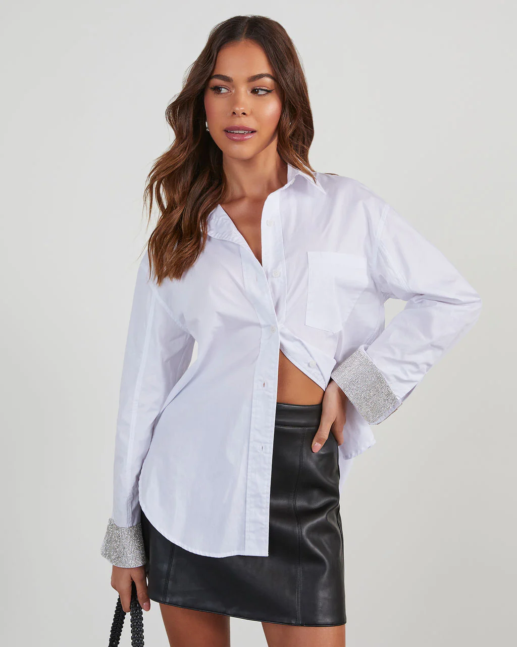Sabrina Crystal Cuff Button Down Top