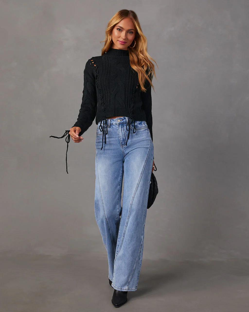Camelia Mock Neck Lace Up Sweater