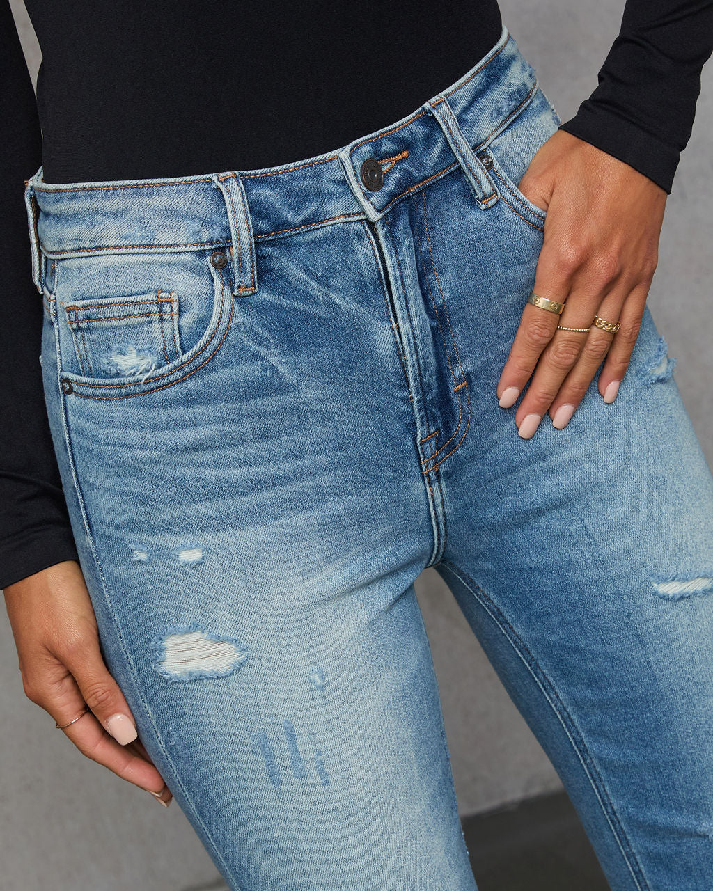 Kravita High Waisted Distressed Mom Jeans