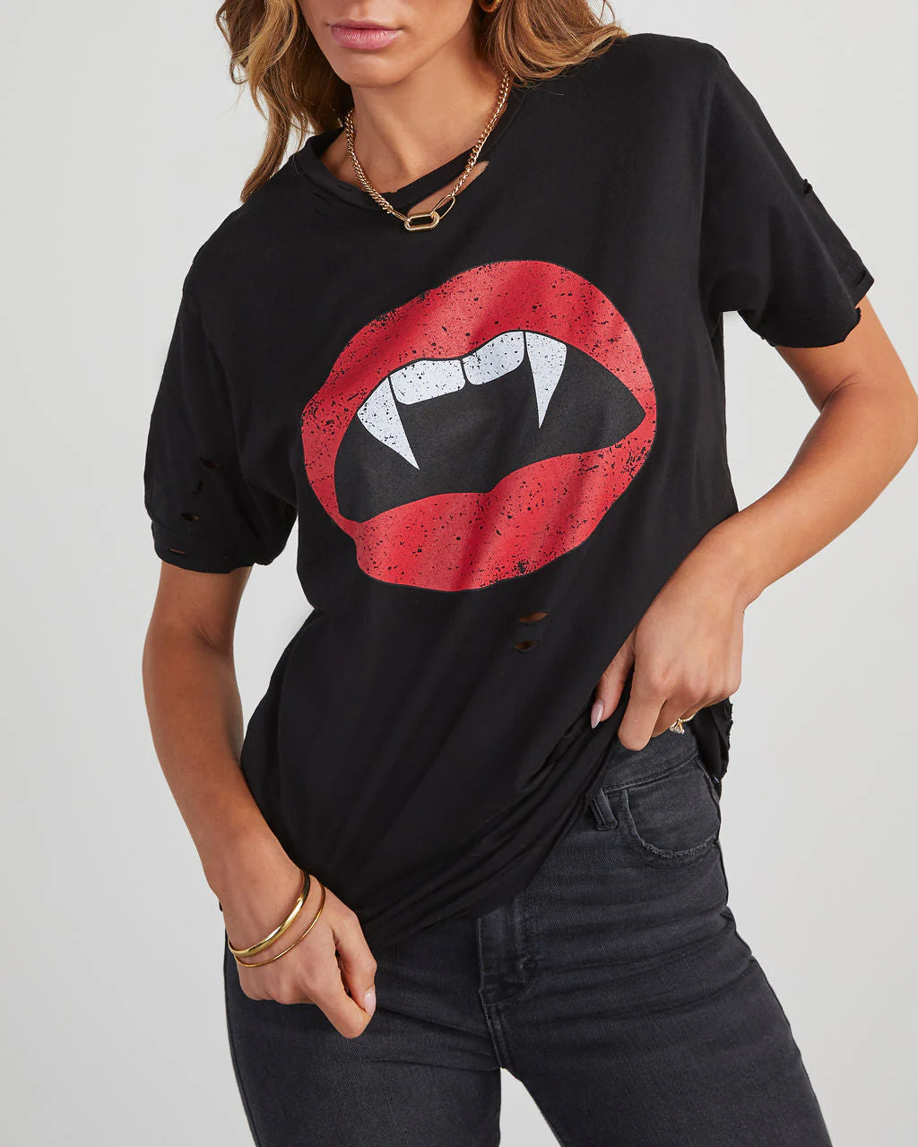Vampire Lips Distressed Cotton Tee