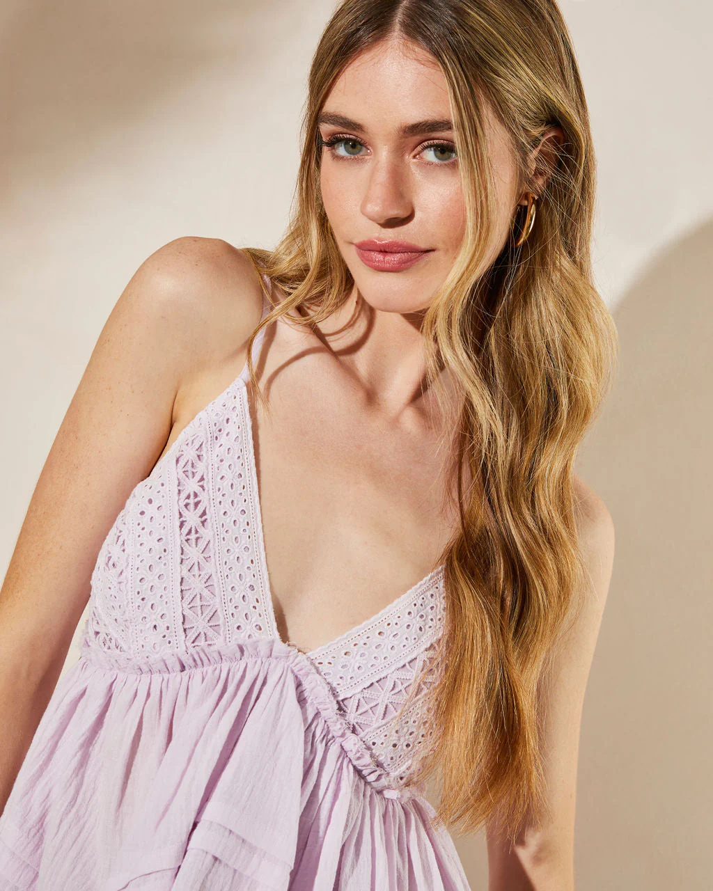 Cordo Eyelet Ruffle Hem Top