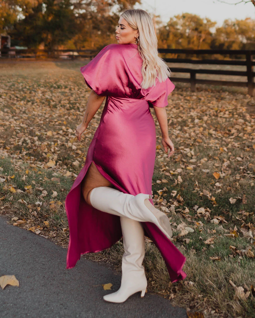 Theia Satin V-Neck Maxi Dress