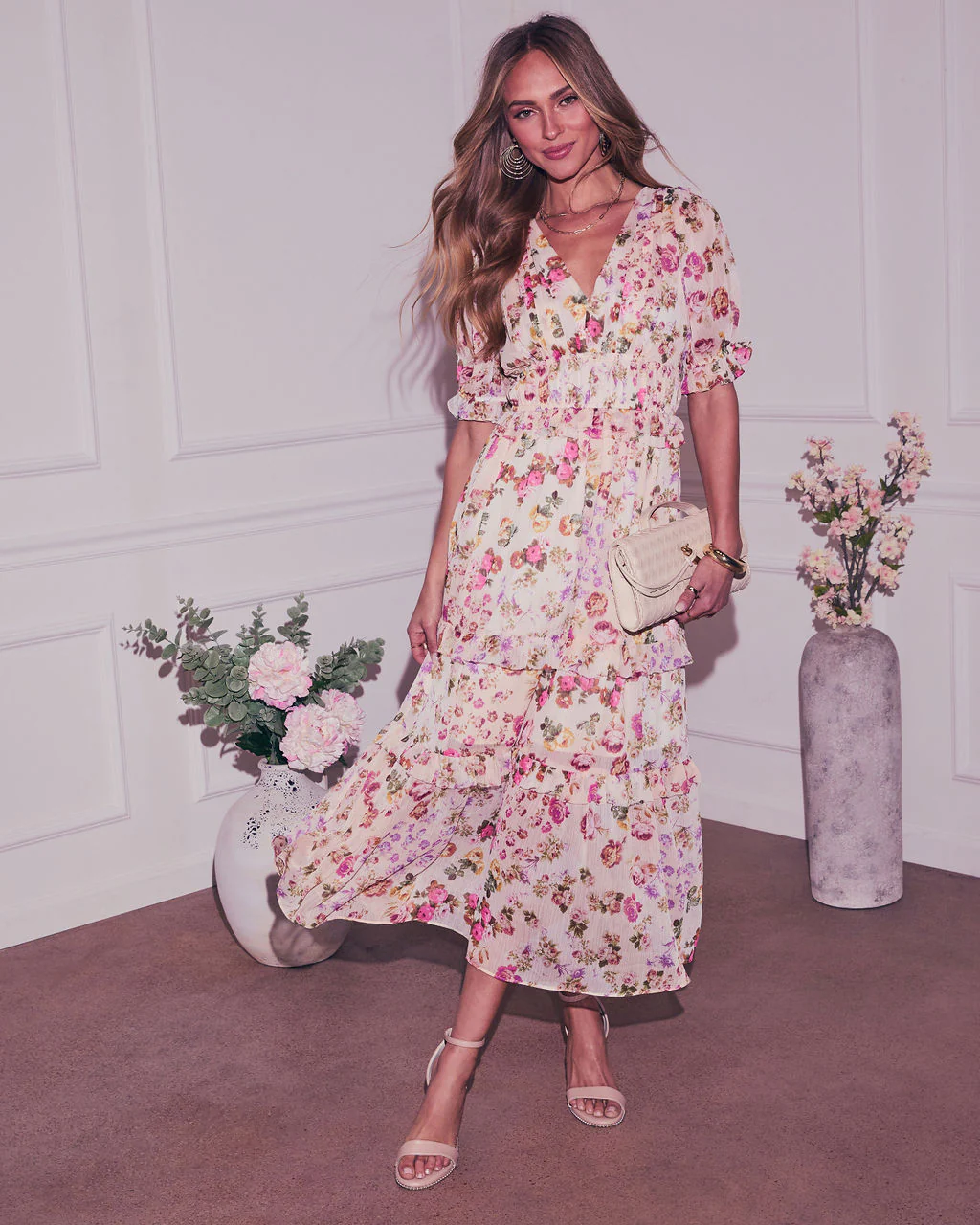 Imelda Floral Chiffon A-Line Midi Dress