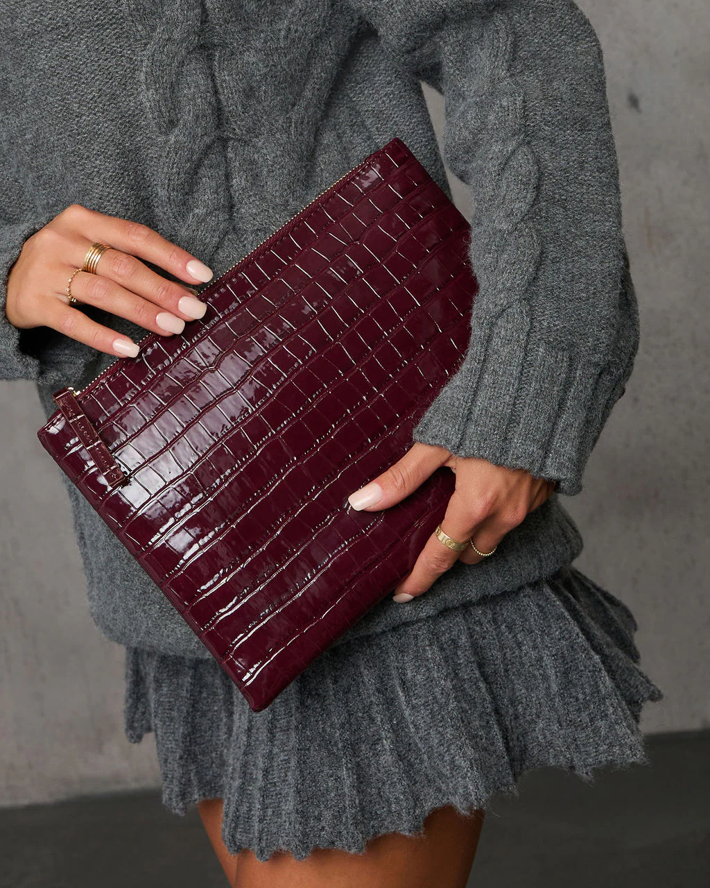 Nightly Muse Patent Croc Zip Clutch