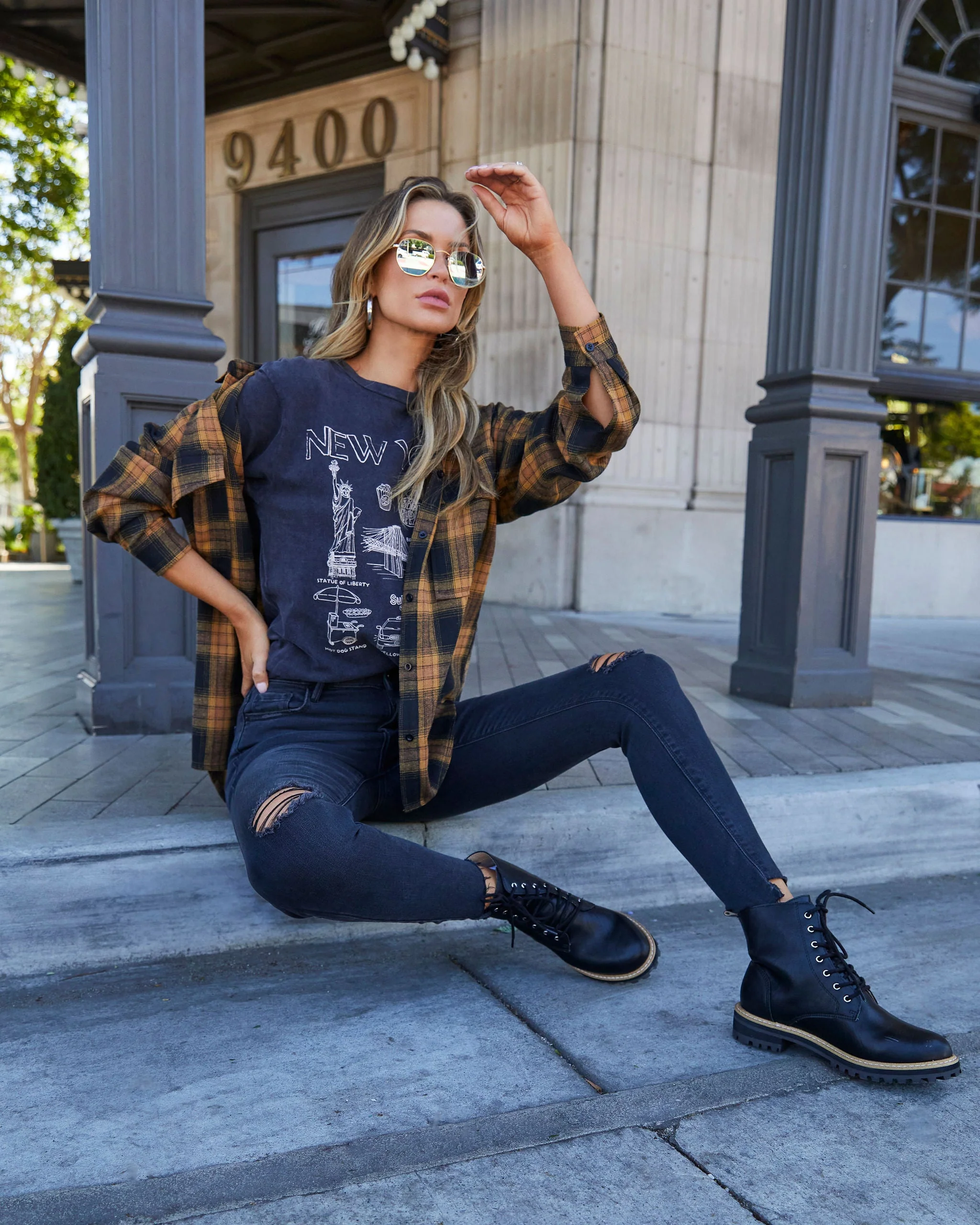 Petaluma Cotton Blend Plaid Button Down Top