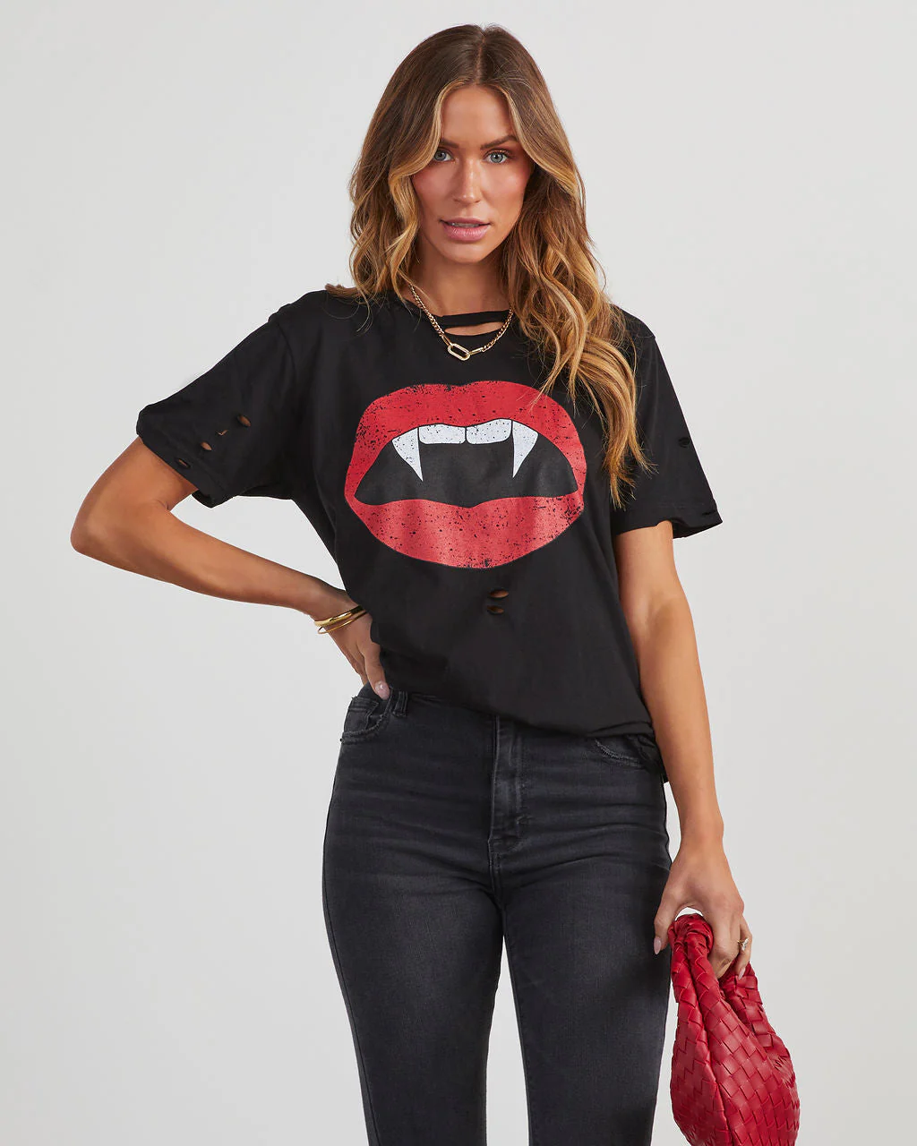 Vampire Lips Distressed Cotton Tee