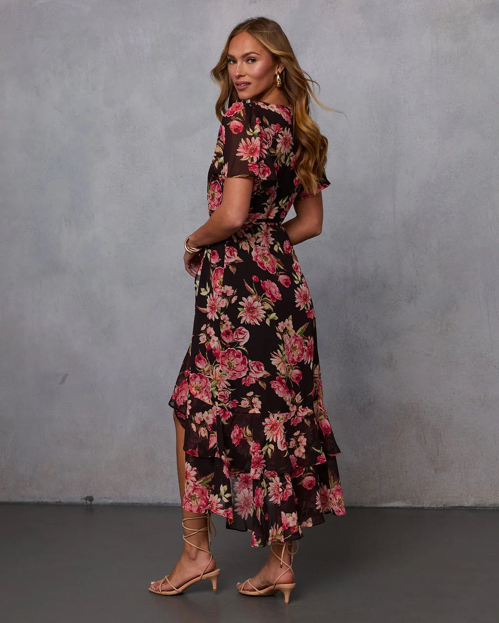 Petal Whisper Wrap Floral Midi Dress
