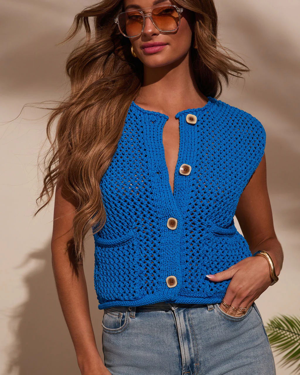 Lydia Open Knit Crochet Vest