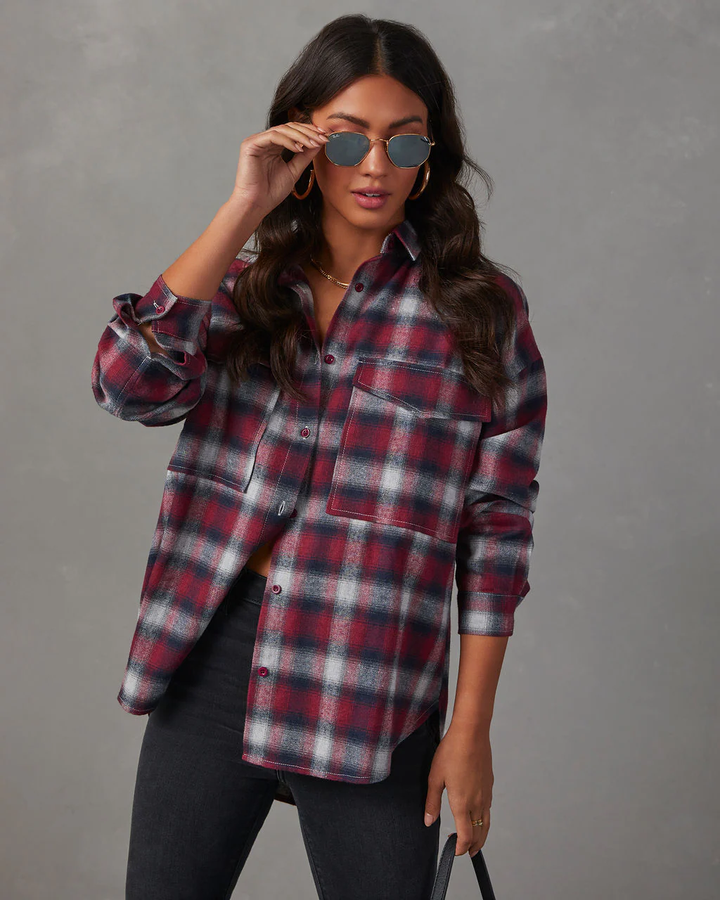 Petaluma Cotton Blend Plaid Button Down Top