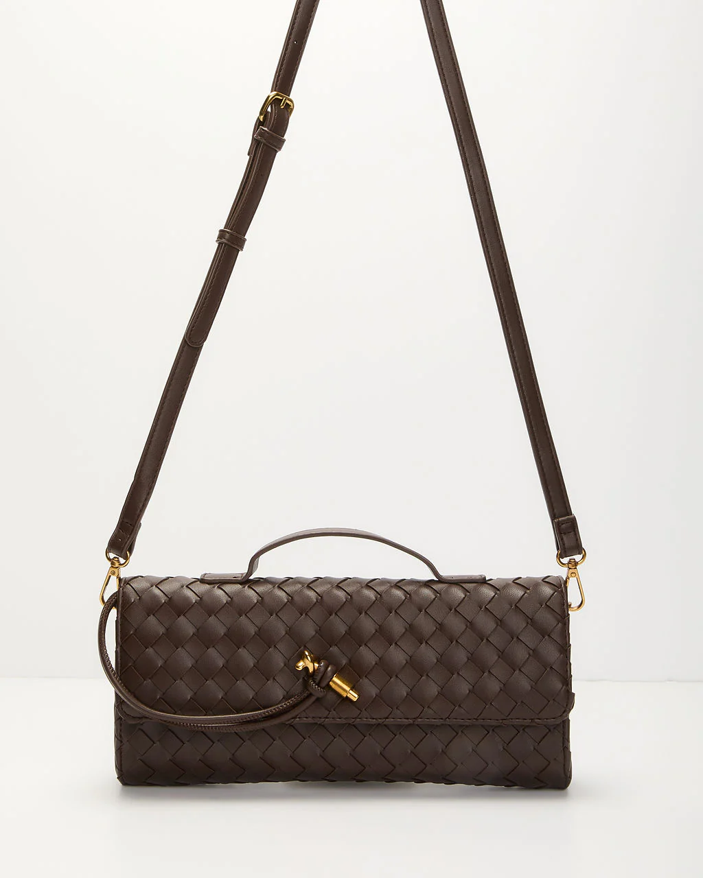 Porta Woven Leather Top Handle Clutch