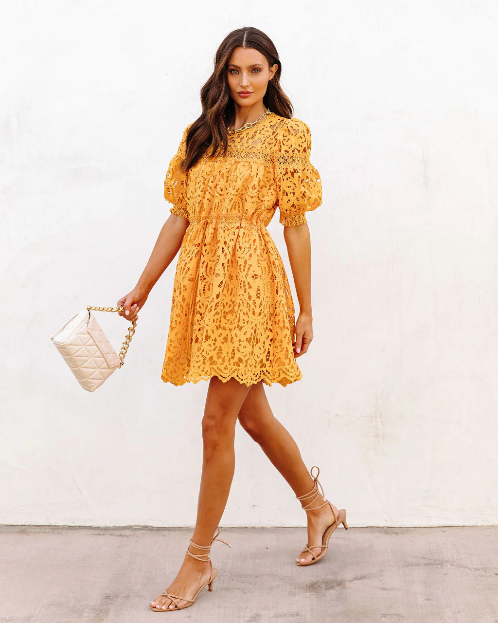 Sunflower Fields Crochet Lace Mini Dress