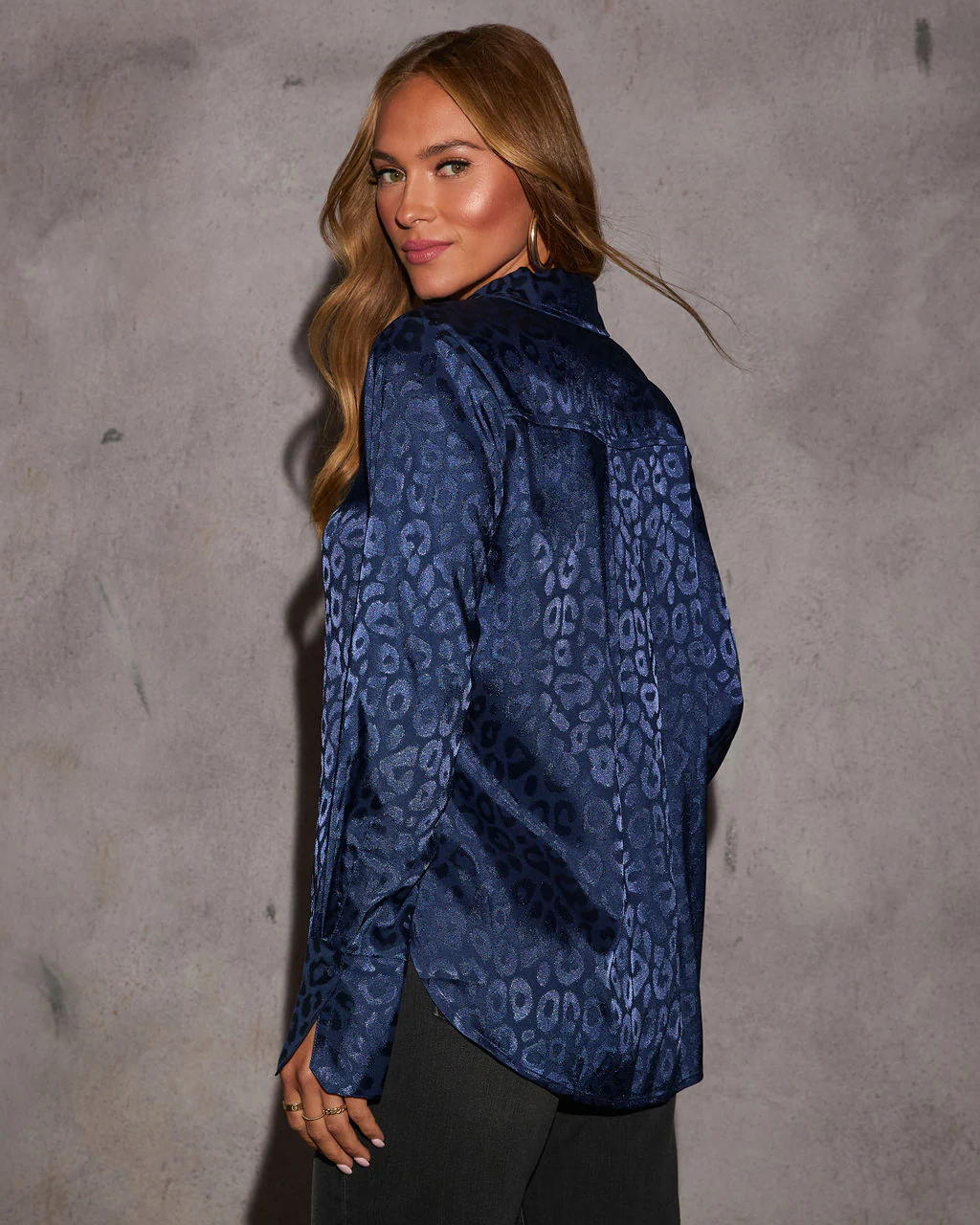 Willah Satin Embossed Button Down Top