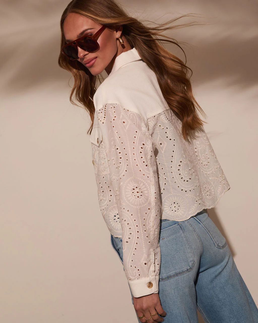Crush On You Scallop Trim Eyelet Jacket