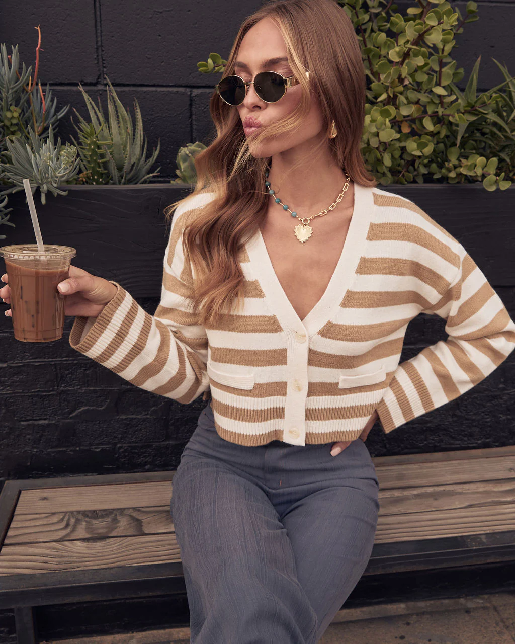 Grisella Striped Cropped Cardigan