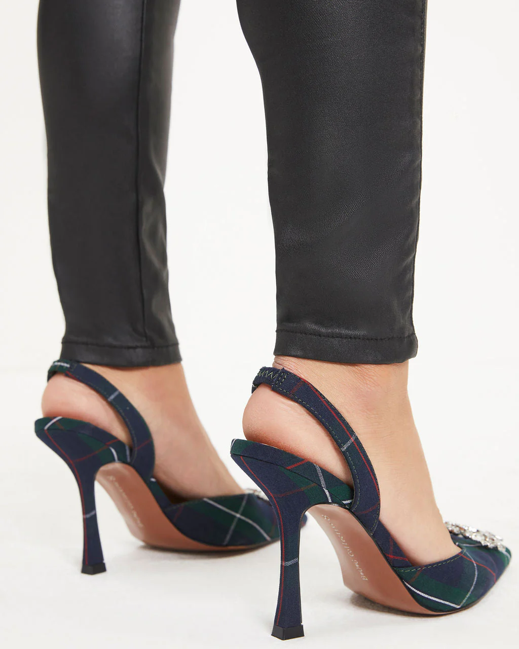 Noella Plaid Embellished Slingback Heel