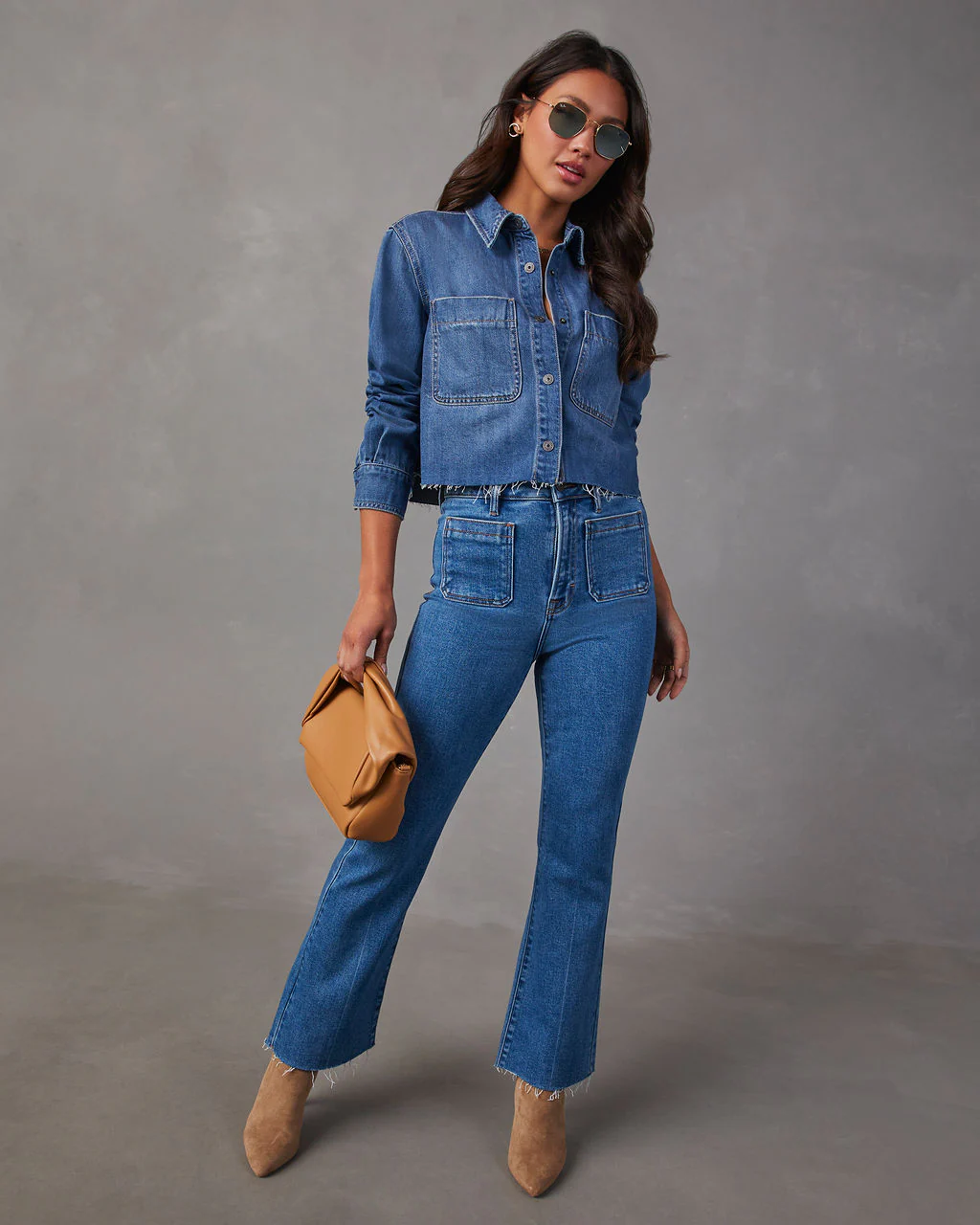 Jamie Cropped Denim Button Down Top