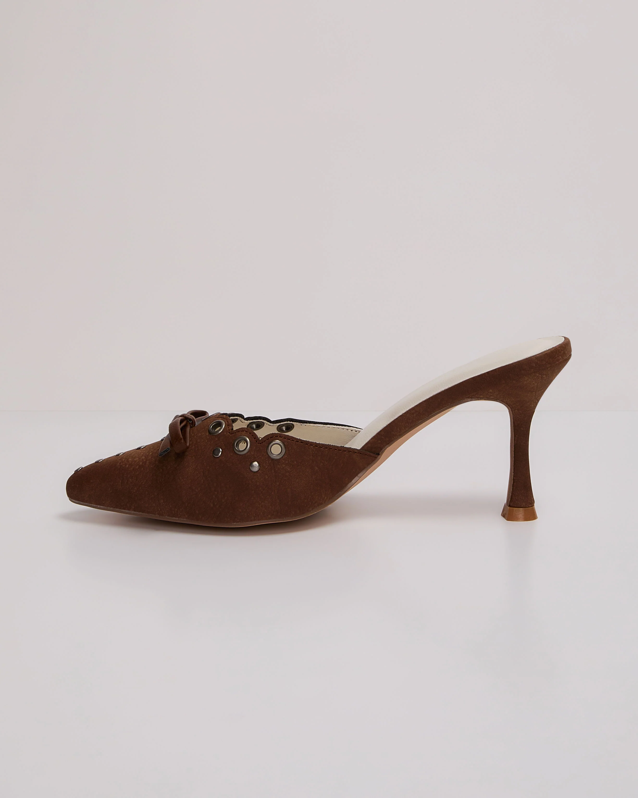 Mara Grommet and Bow Pointed Toe Mules