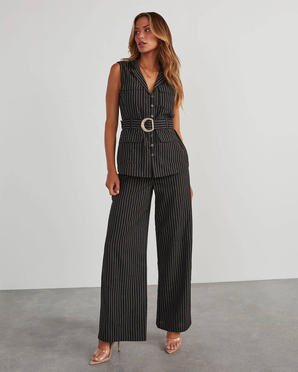 Lawren Linen Striped Belted Vest