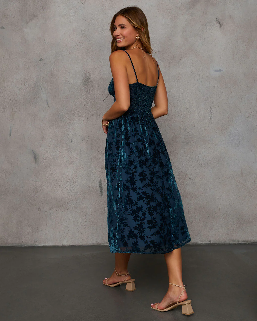 Only Yours Mesh Burnout Velvet Midi Dress
