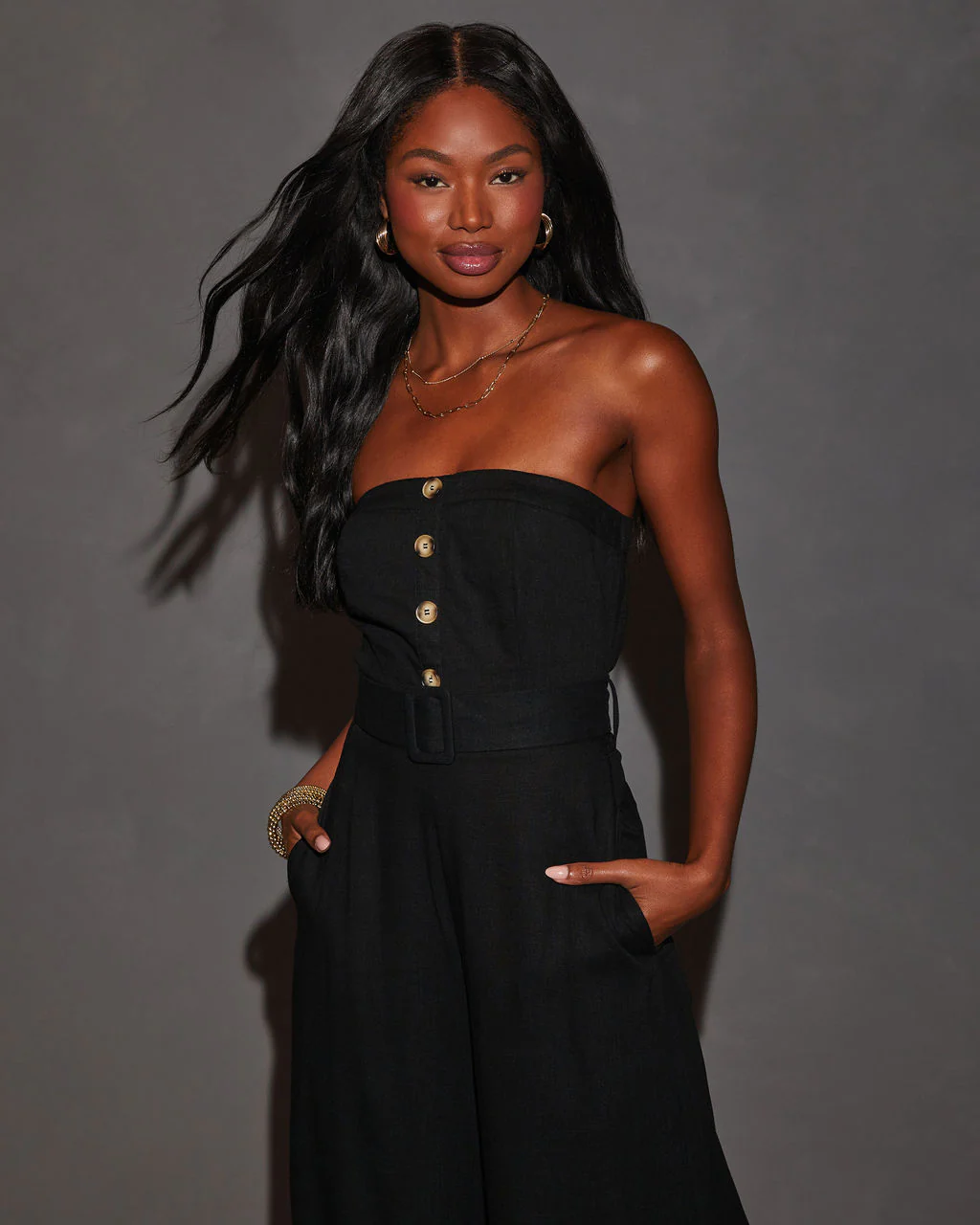 Kylan Linen Blend Belted Strapless Jumpsuit