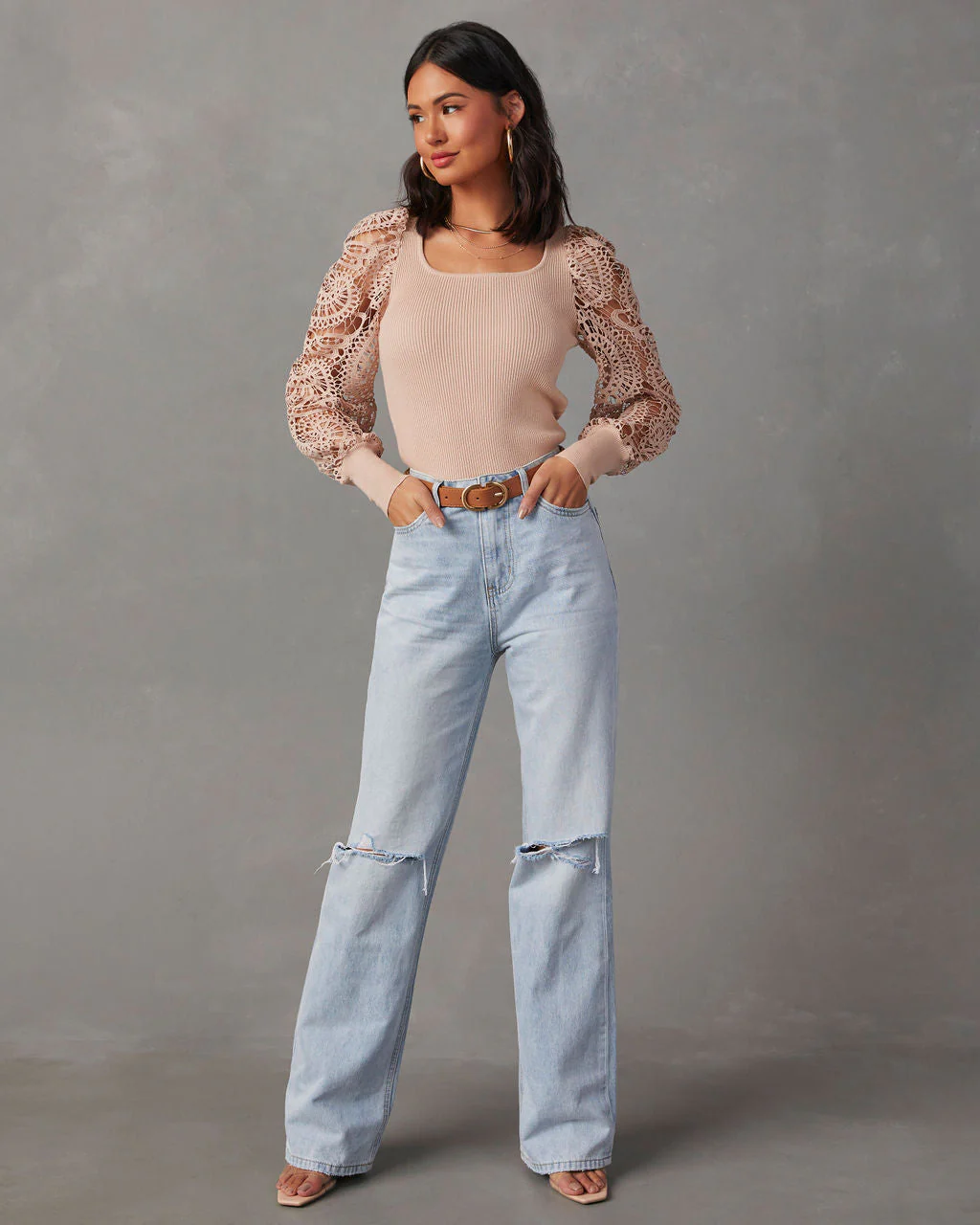 Sophia Crochet Sleeve Sweater Top