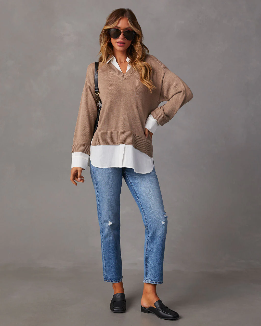 Xira Poplin Contrast Pullover Sweater