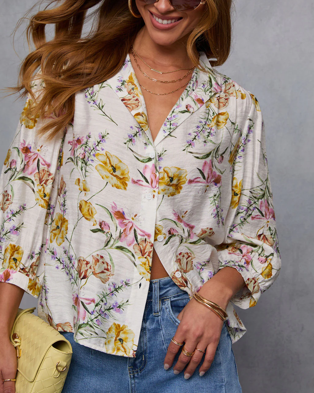Blossom Breeze Floral Quarter Sleeve Blouse