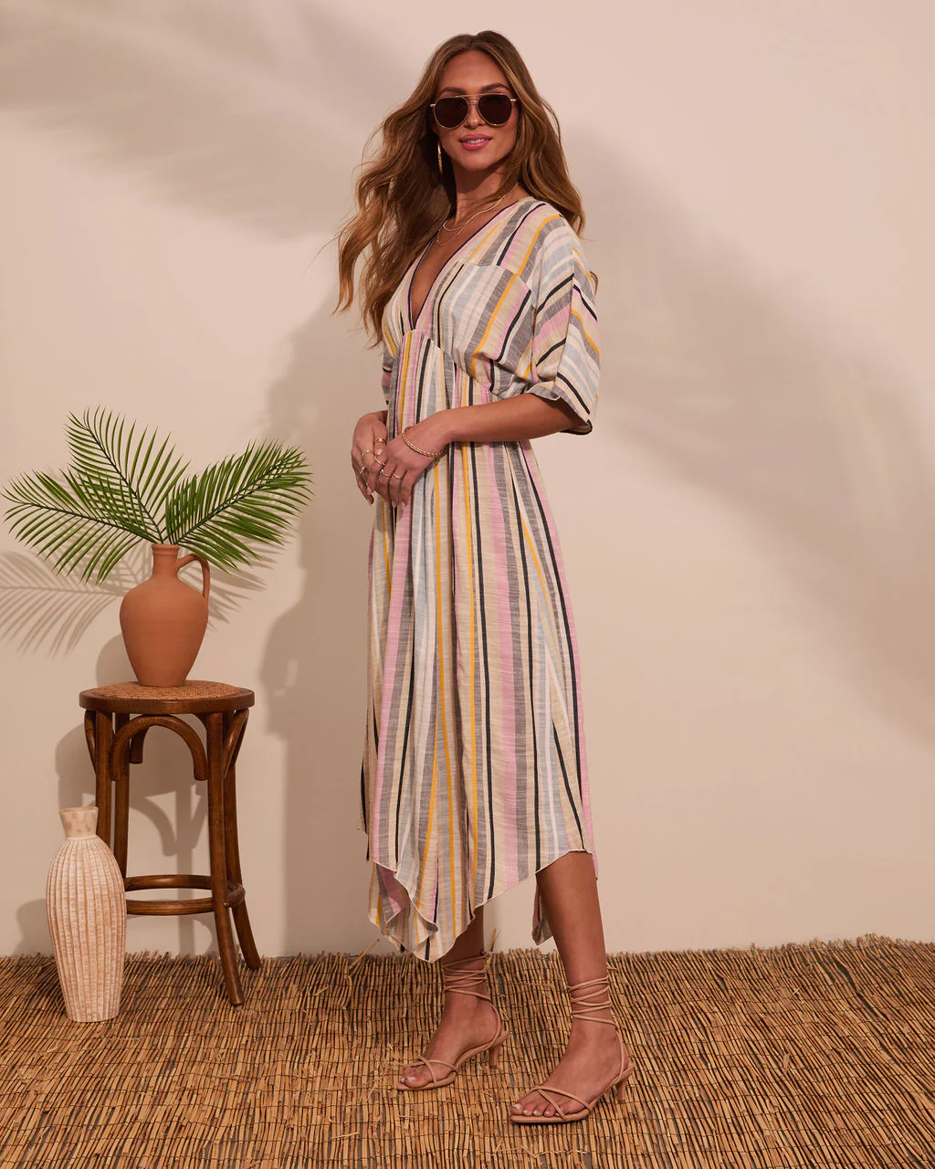 At Beachside Flowy Linen Midi Dress