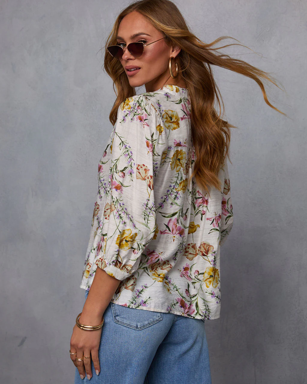 Blossom Breeze Floral Quarter Sleeve Blouse