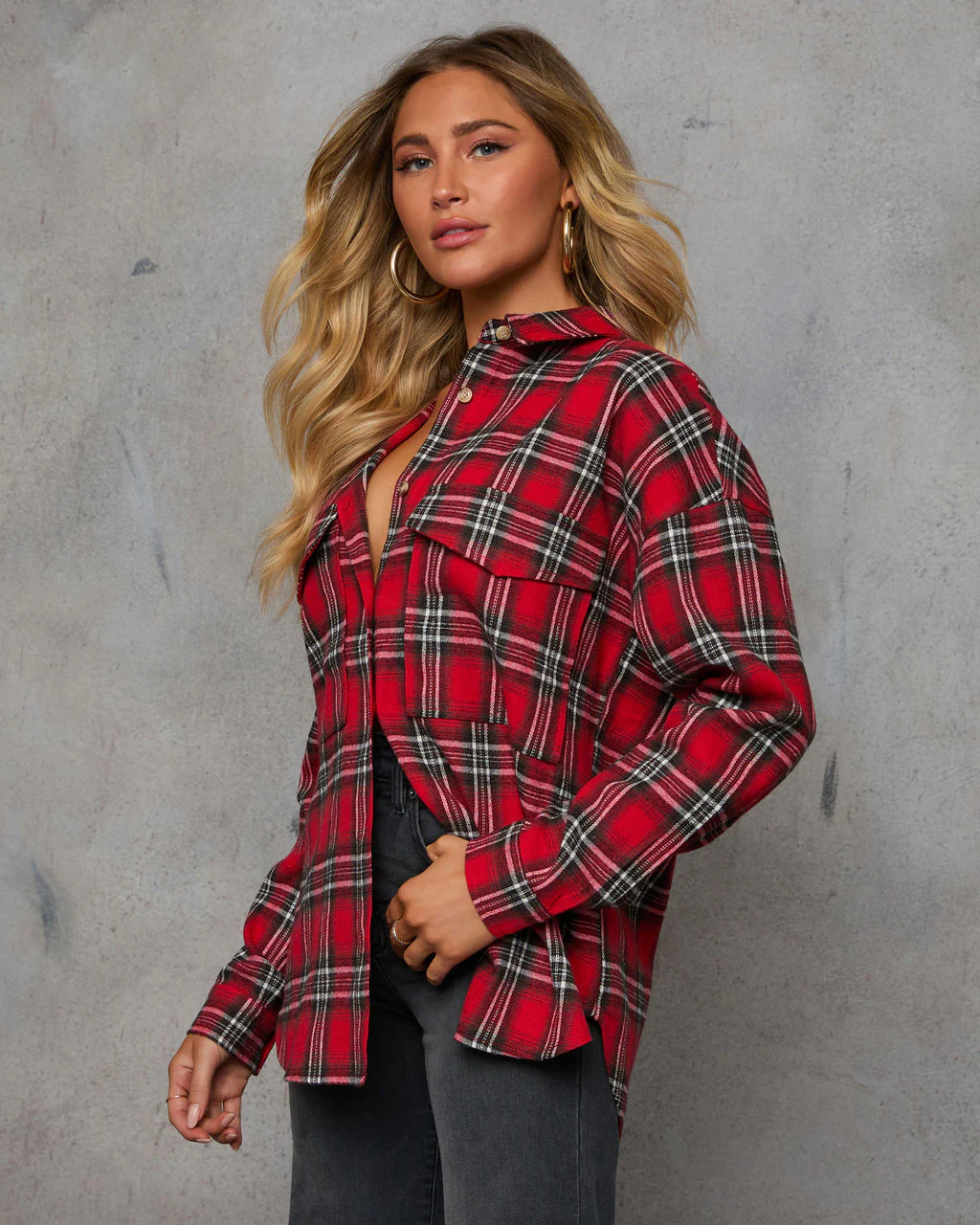 Petaluma Cotton Blend Plaid Button Down Top