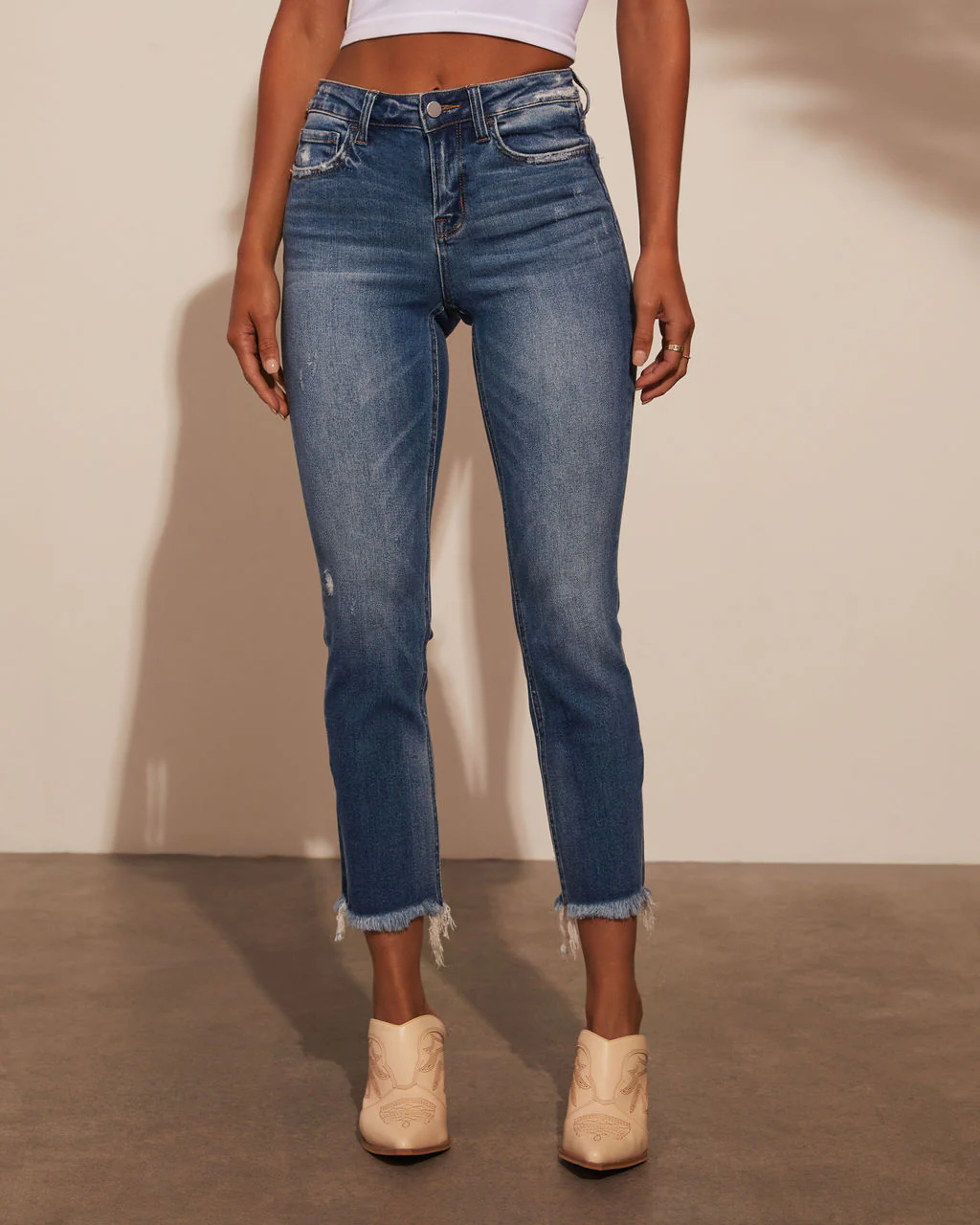 Collins Mid Rise Crop Slim Straight Jeans