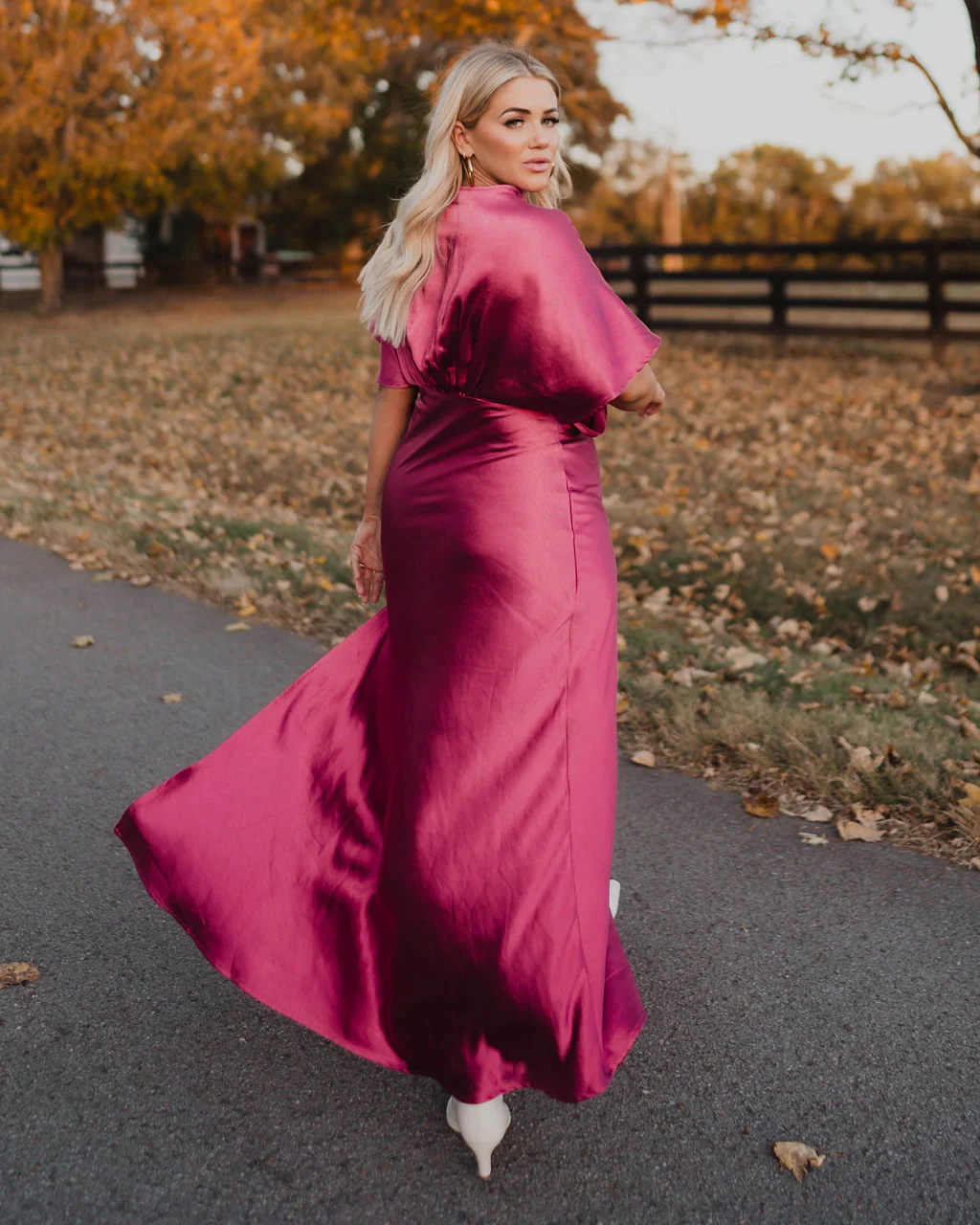 Theia Satin V-Neck Maxi Dress