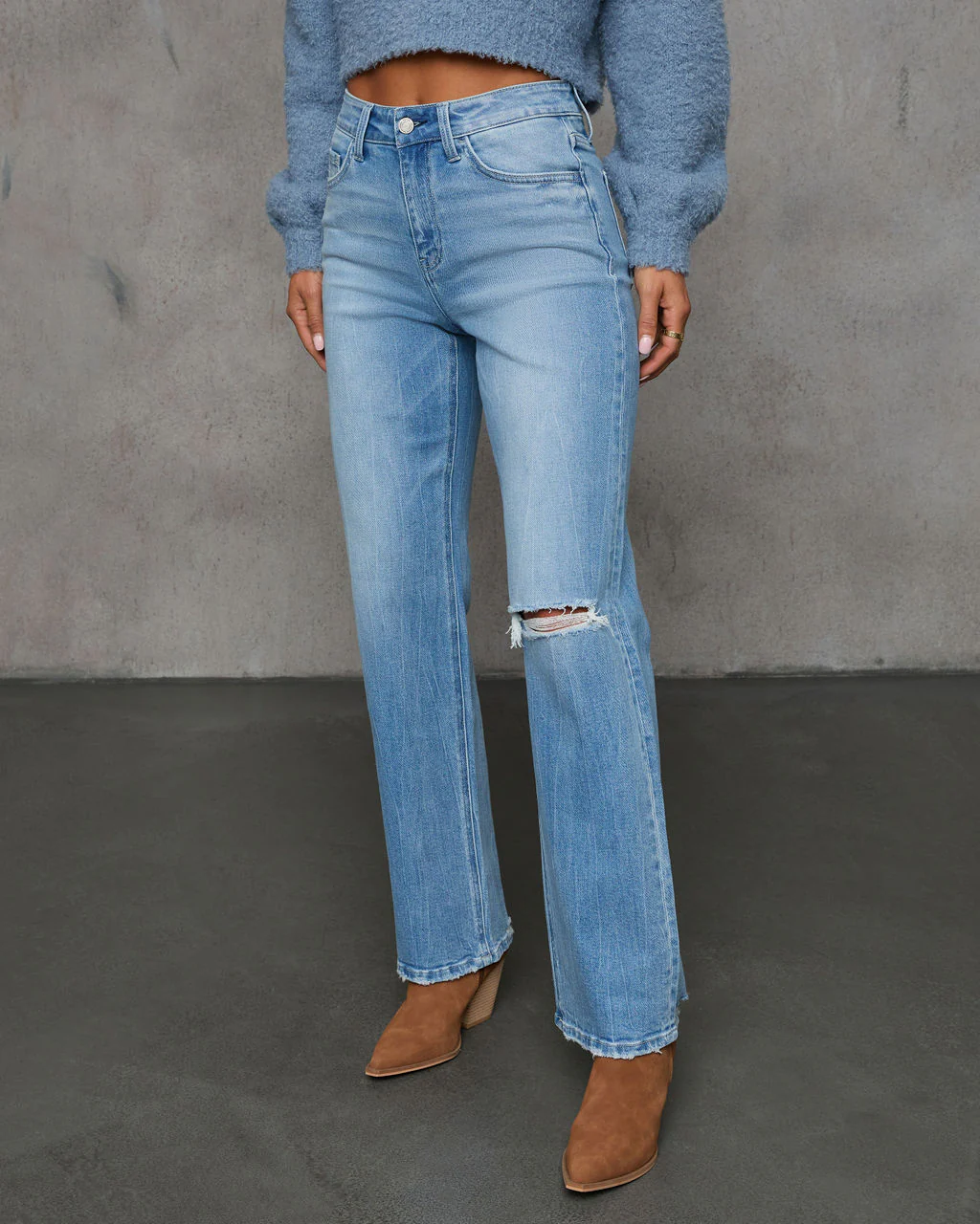 Tinsleh Mid Rise Distressed Straight Leg Denim