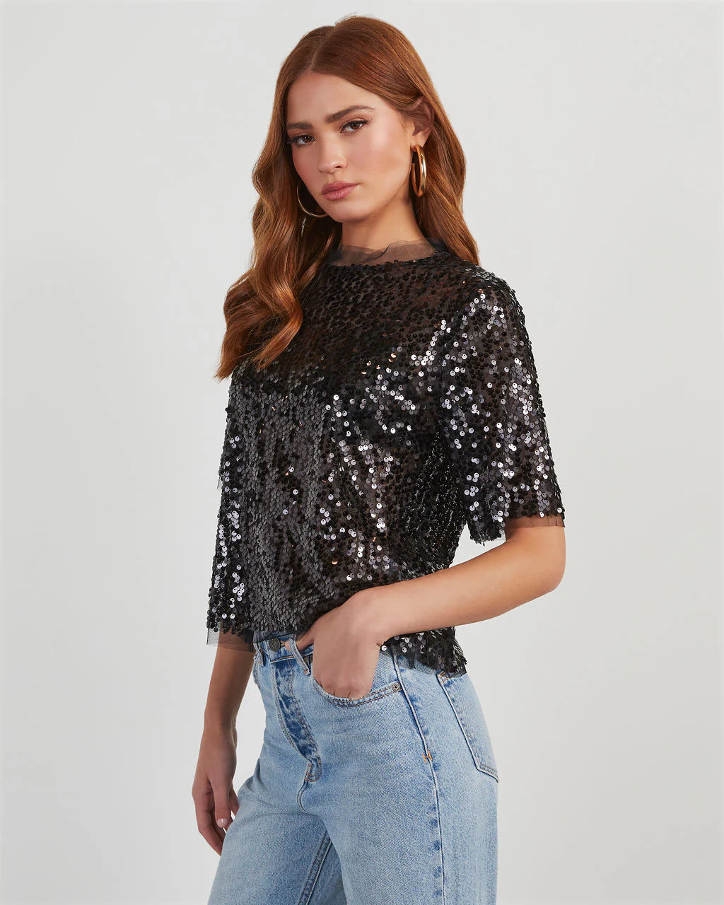 Flirtatious Sequin Short Sleeve Top