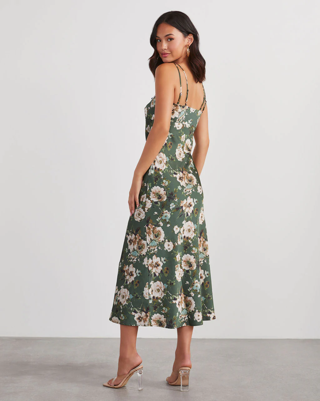 Sweet Sunflower Satin Floral Midi Dress
