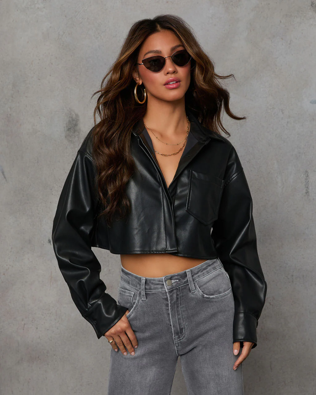 See About Me Cropped Leather Top