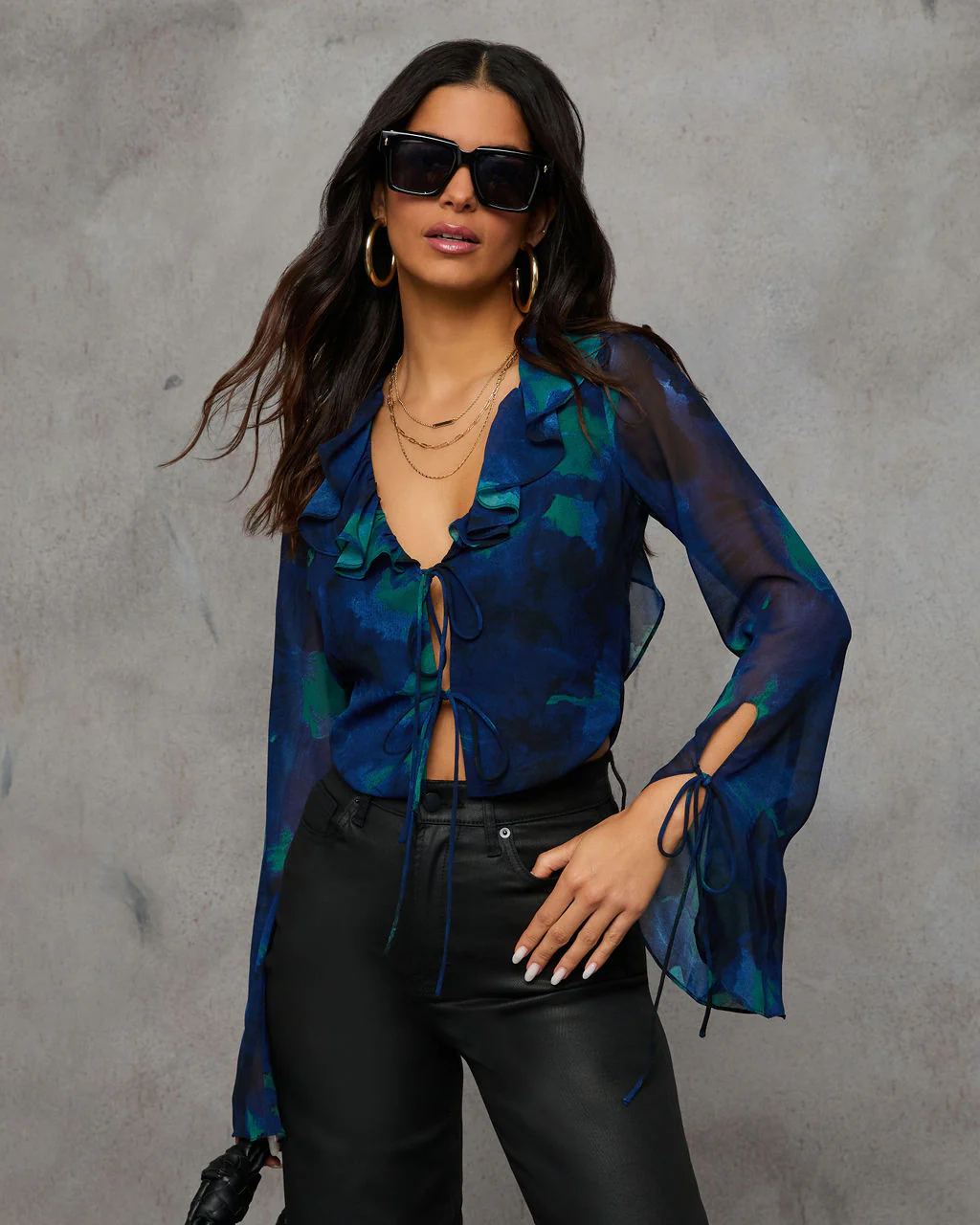 Hit The Town Front Tie Ruffle Top