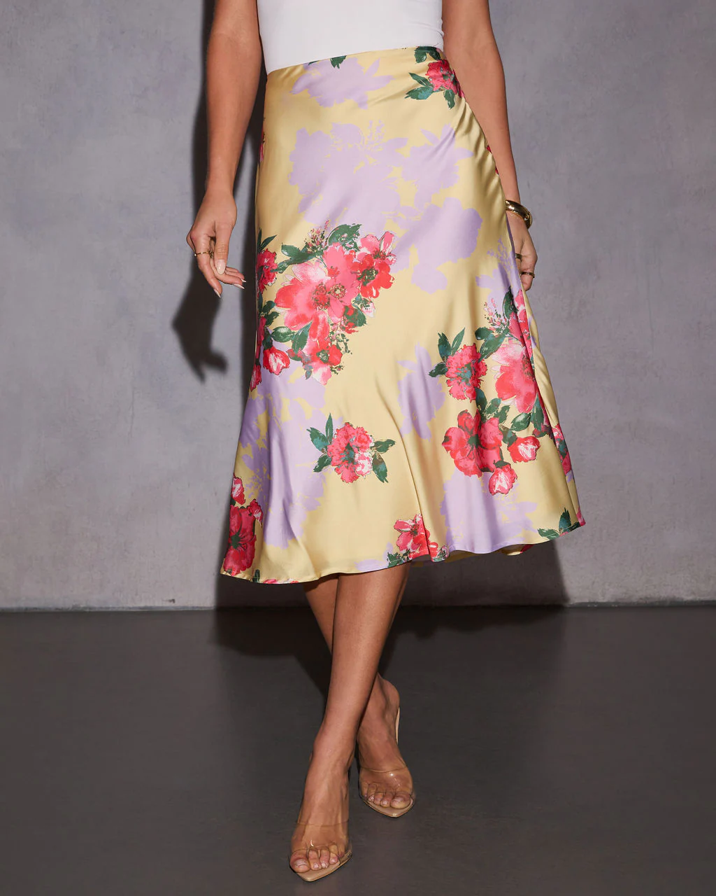 Annalise Floral Print Satin Midi Skirt