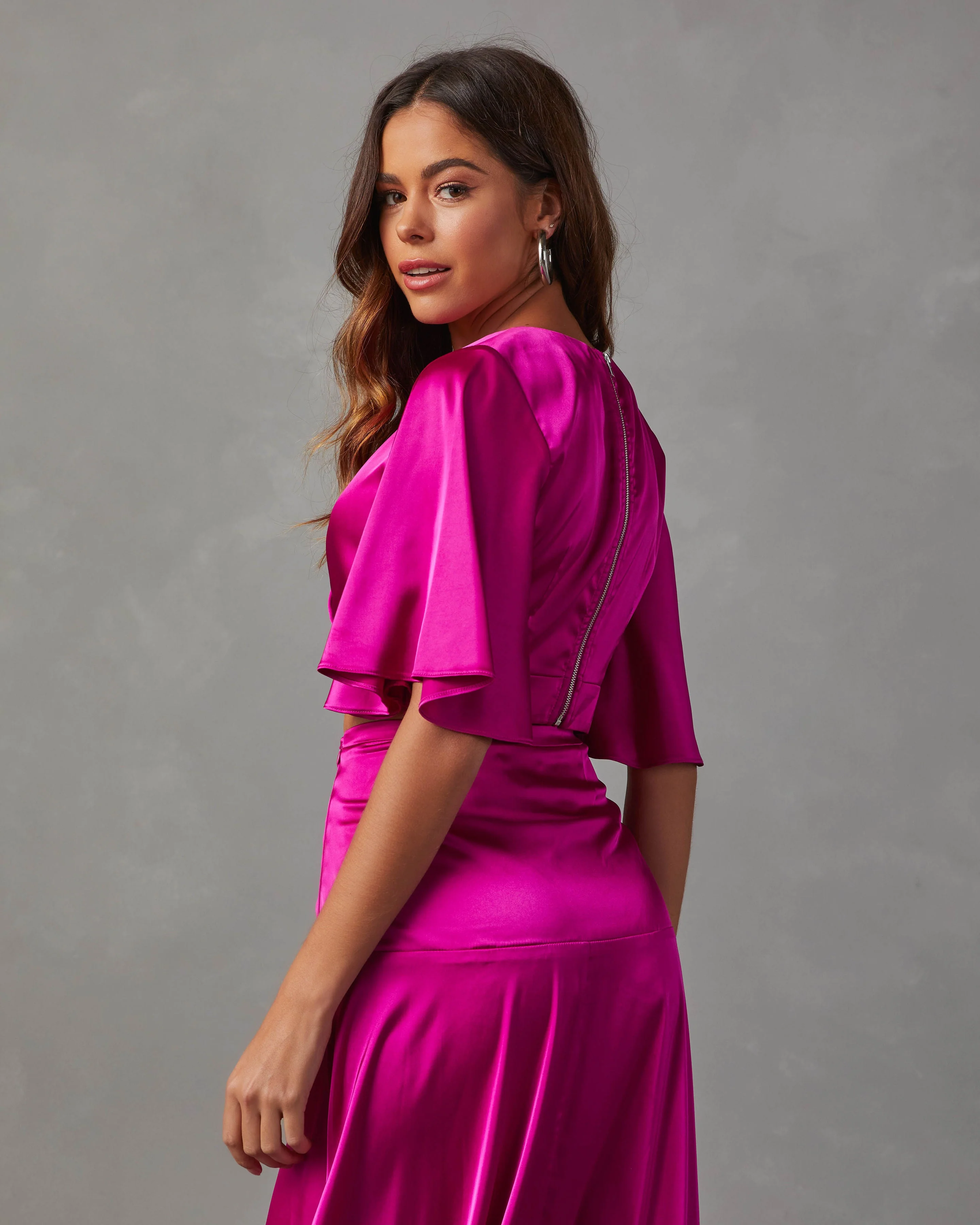 Zayda Satin Twist Front Crop Top