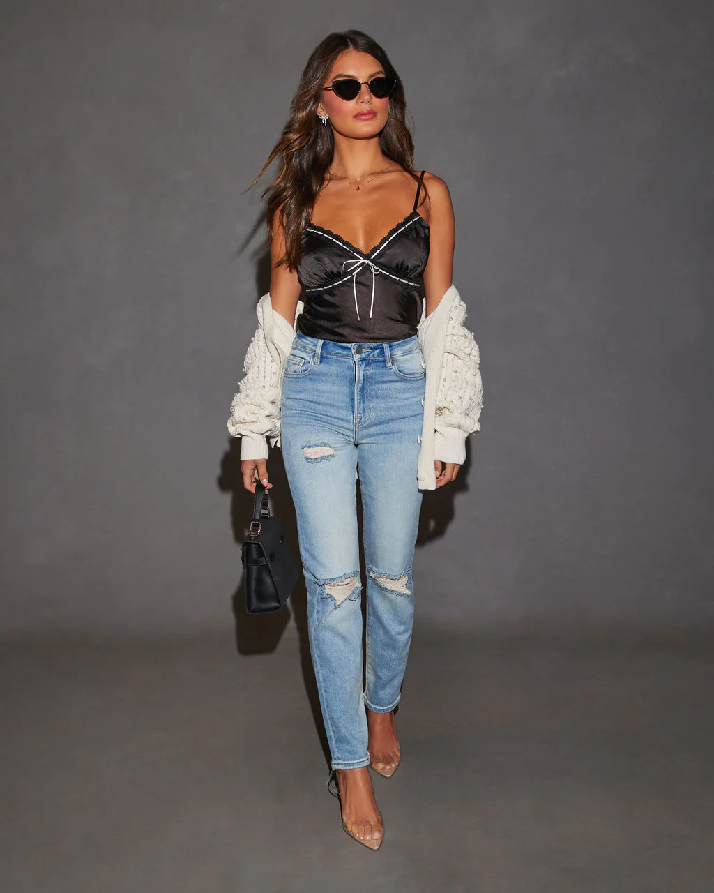 So Romantic Lace And Ribbon Satin Top