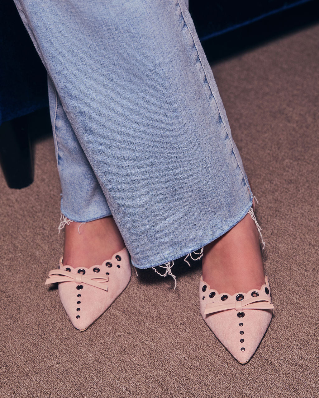 Mara Grommet and Bow Pointed Toe Mules