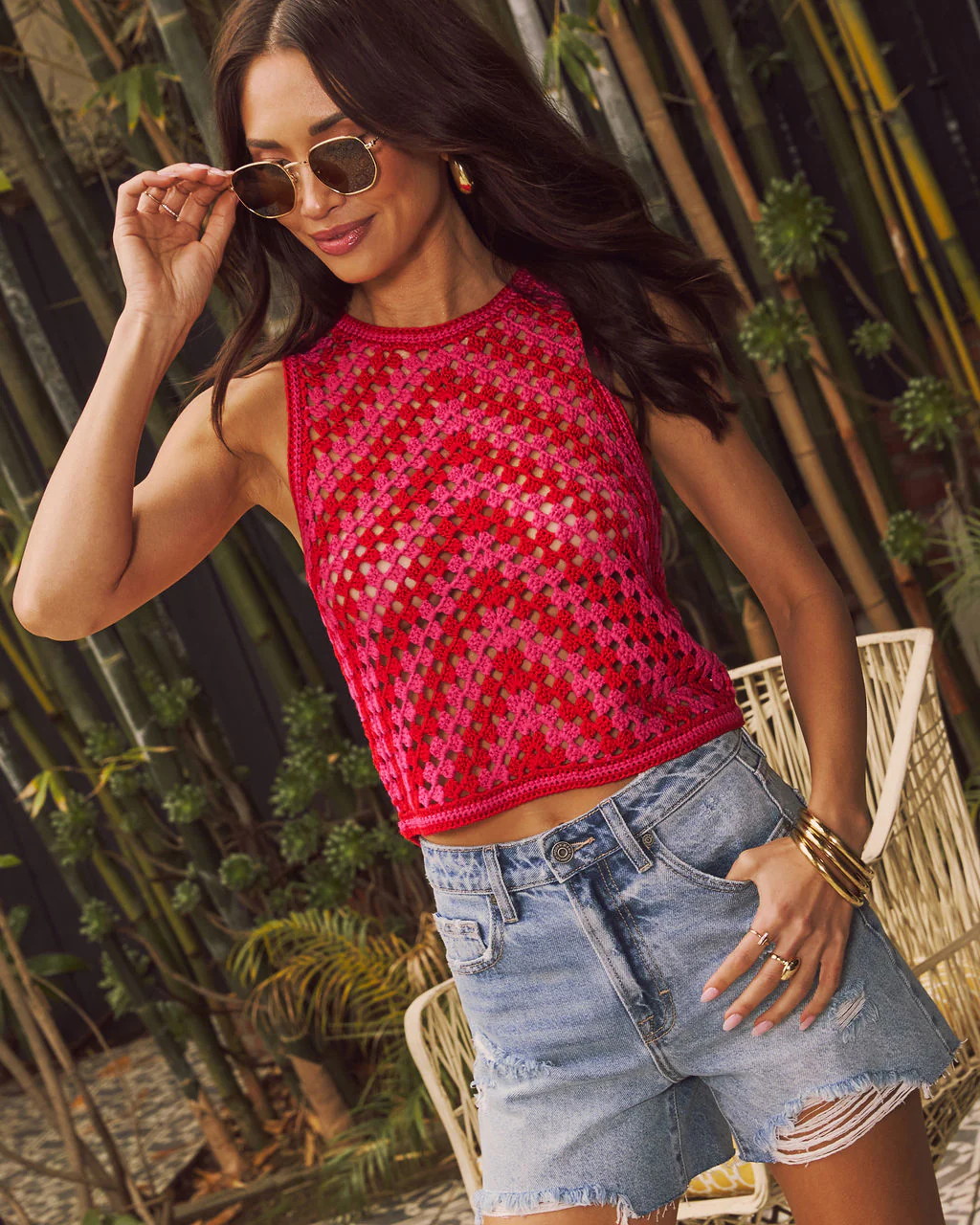 Brixlie Back Tie Crochet Tank