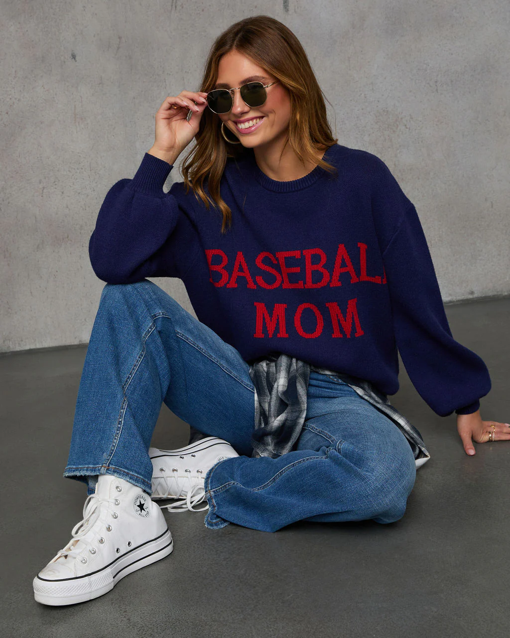 Baseball Mom Knit Pullover Sweater