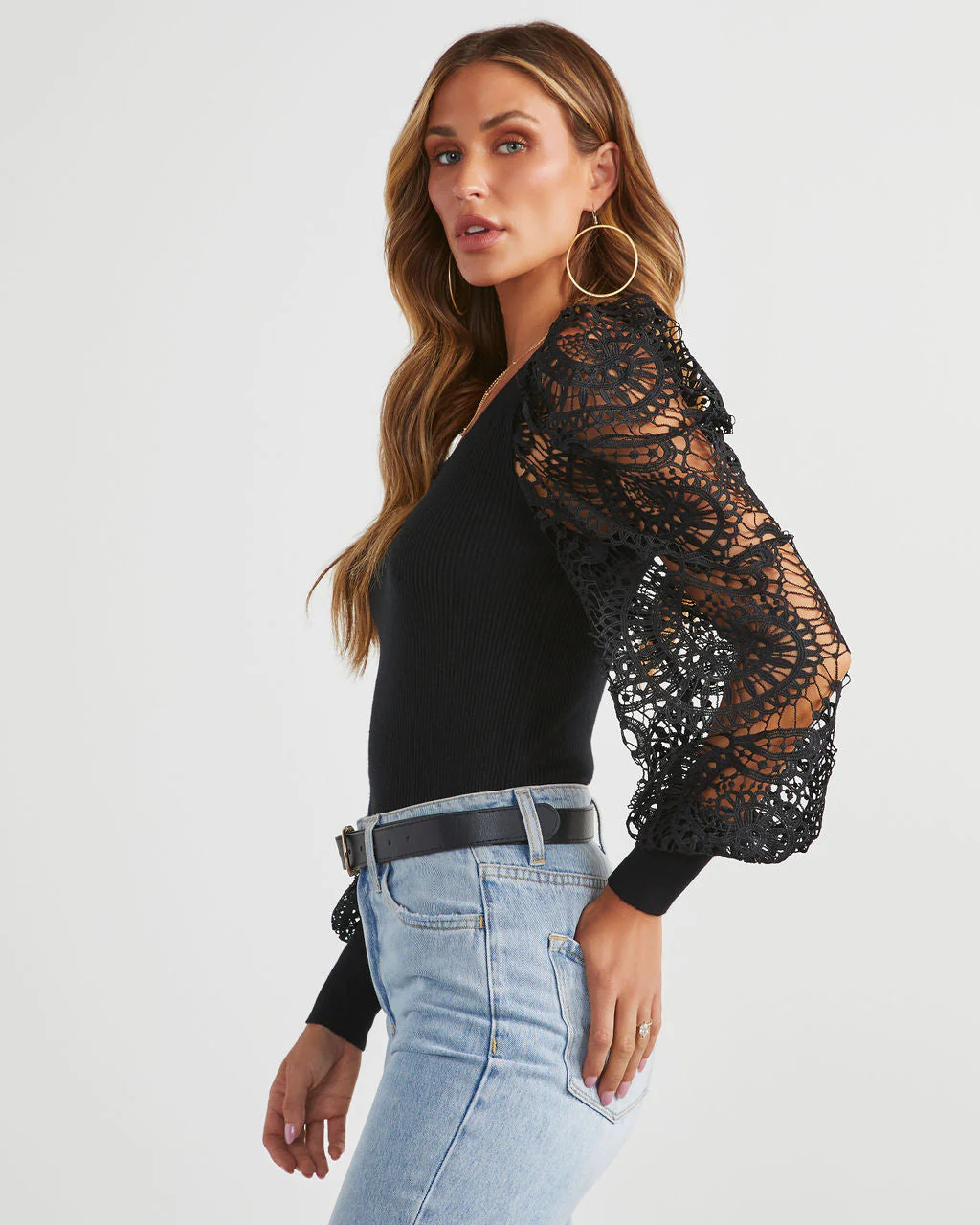 Sophia Crochet Sleeve Sweater Top