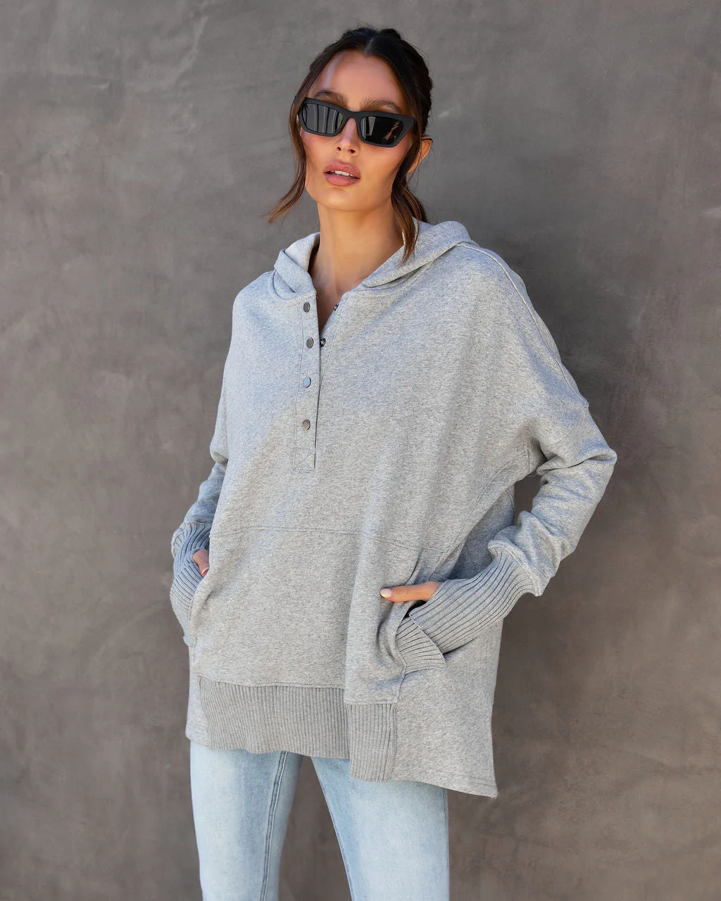 Mindful Cotton Pocketed Henley Hoodie