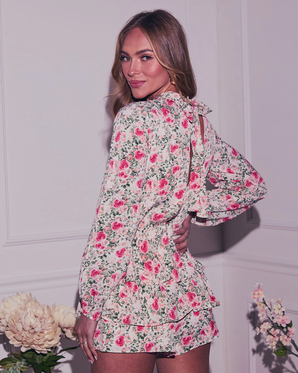 Serene Spring Tiered Floral Romper